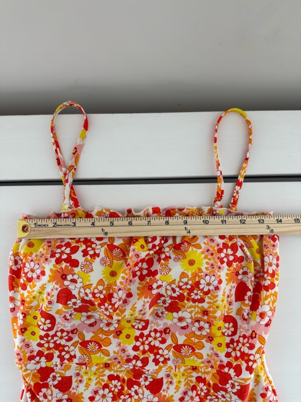 Aerie Floral One Piece Swimsuit Large Retro Orange Ruffle - Picture 8 of 9